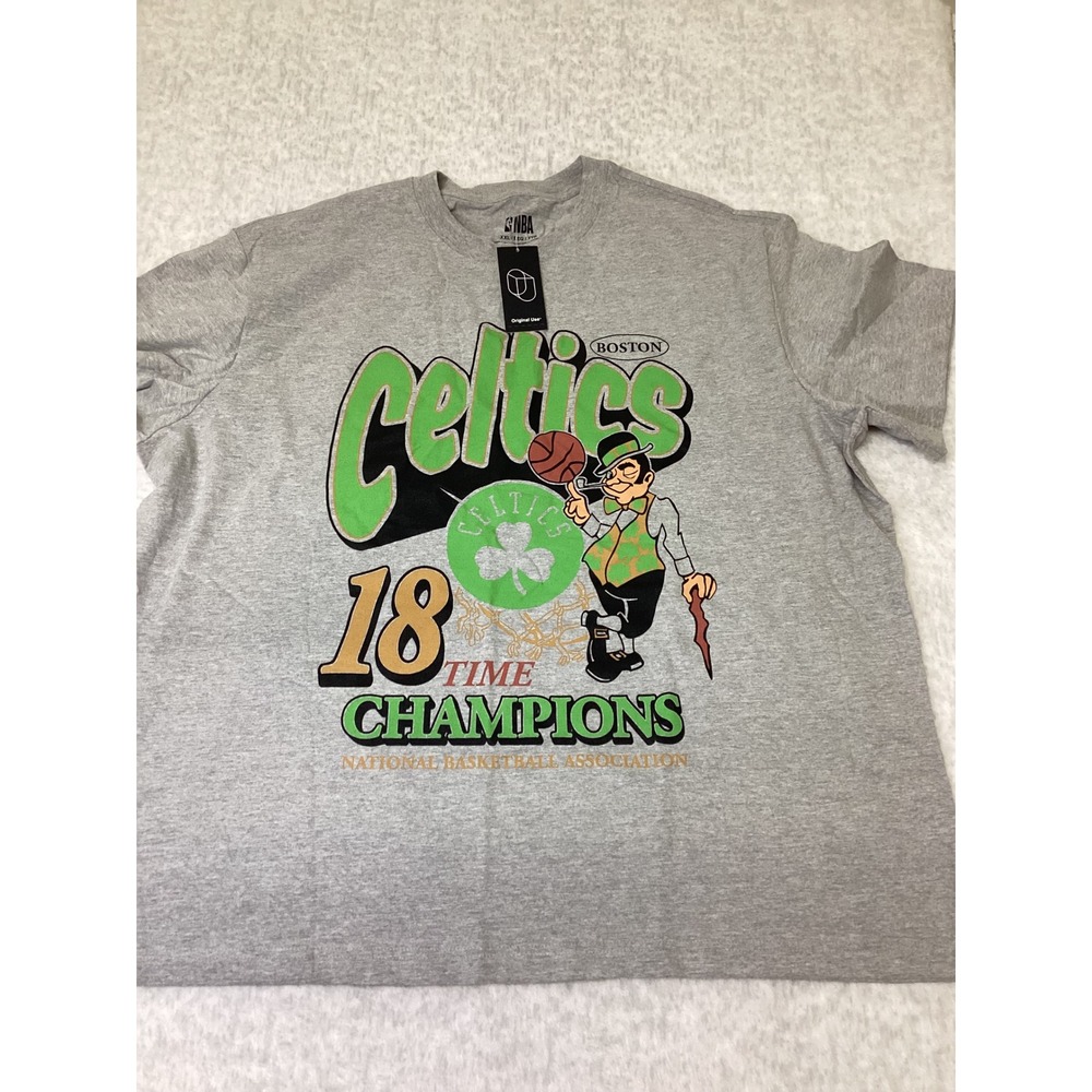 NBA Boston Celtics 18 Time Champions Graphic T-Shirt Grey XXL Original Use